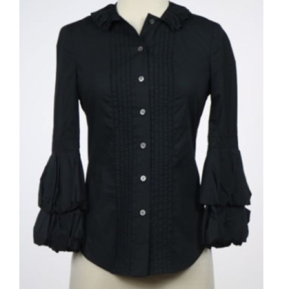 diane von furstenberg black top with puffy arms